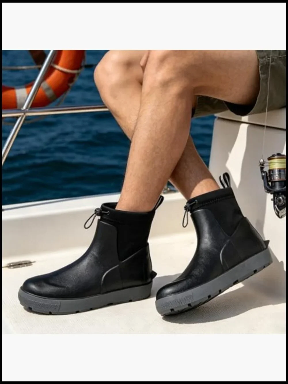 Men's Waterproof Rain Boots Ankle Deck Shoes Non-Slip Rubber Fishing Work